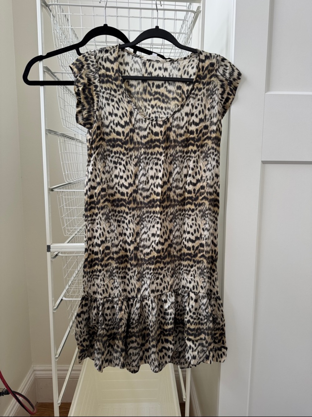 Leopard Print Tiered Mini Dress in Neutral Tones